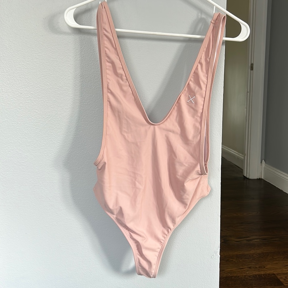 Deep v blush pink one piece swimsuit